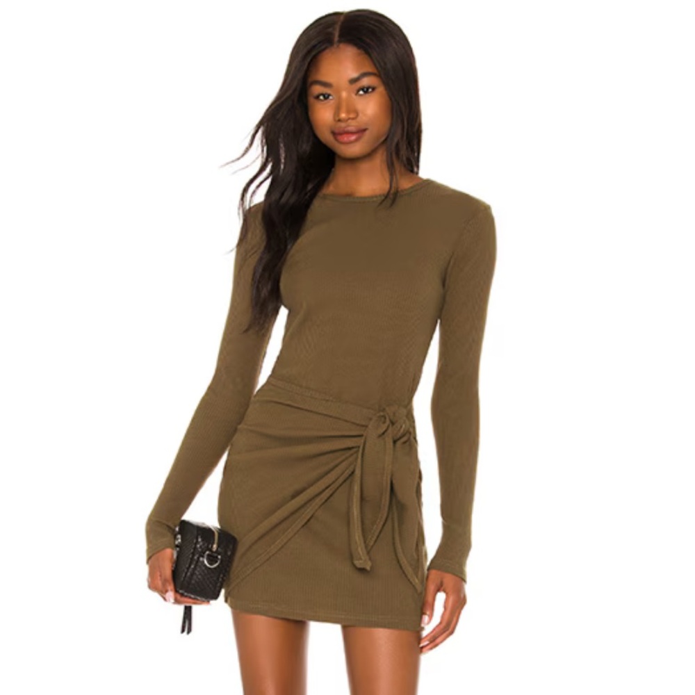 Superdown Khaki Long Sleeve Wrap Dress